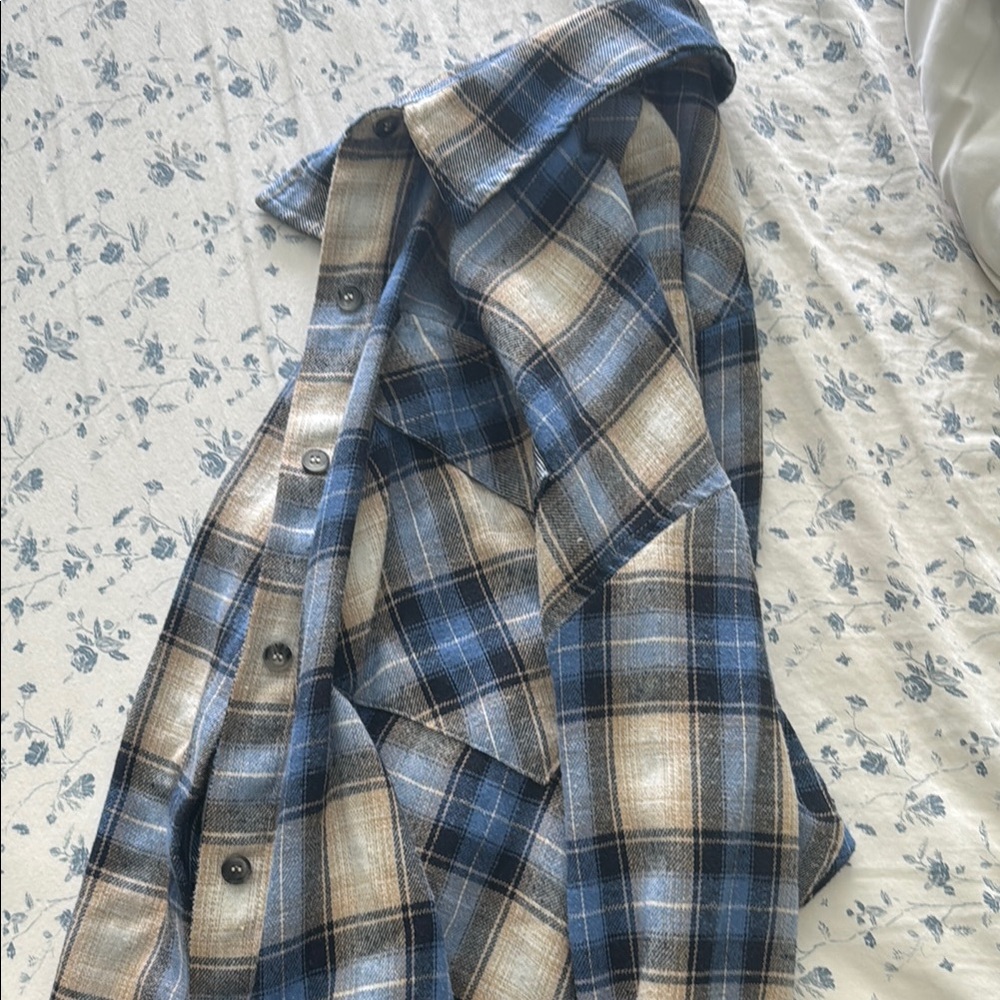 Together Blue and Tan Plaid Women's Top